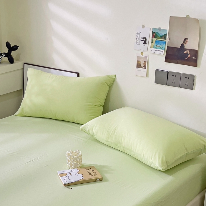 91家纺网 家纺一手货源 找家纺 六巷胡同 2023新款32支全棉纯色水洗棉单枕套 青提绿