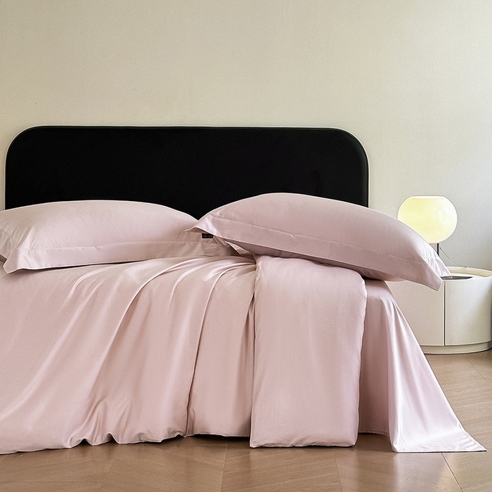 91家纺网 家纺一手货源 找家纺 618家纺 2023新款50S100支长绒棉全棉纯棉纯色四件套 纯色梦幻粉