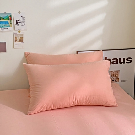 六巷胡同 2023新款32支全棉纯色水洗棉单枕套 蜜桃粉