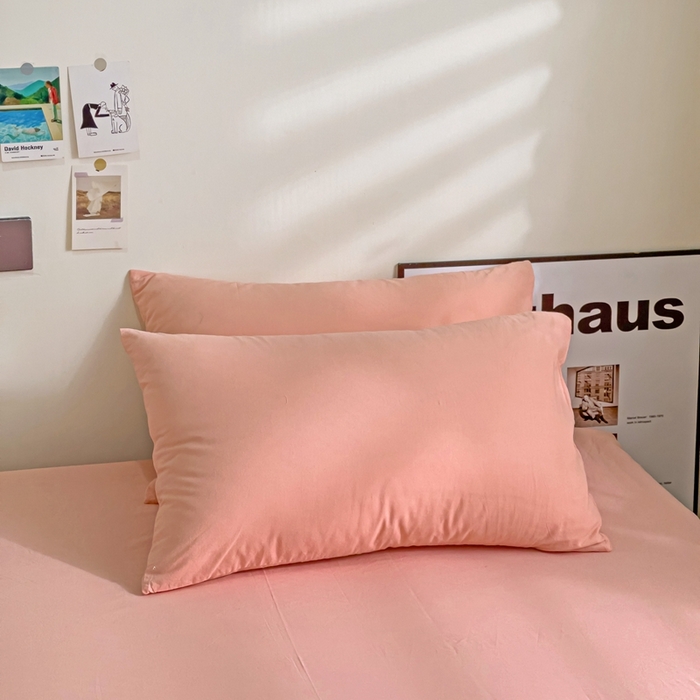 91家纺网 家纺一手货源 找家纺 六巷胡同 2023新款32支全棉纯色水洗棉单枕套 蜜桃粉
