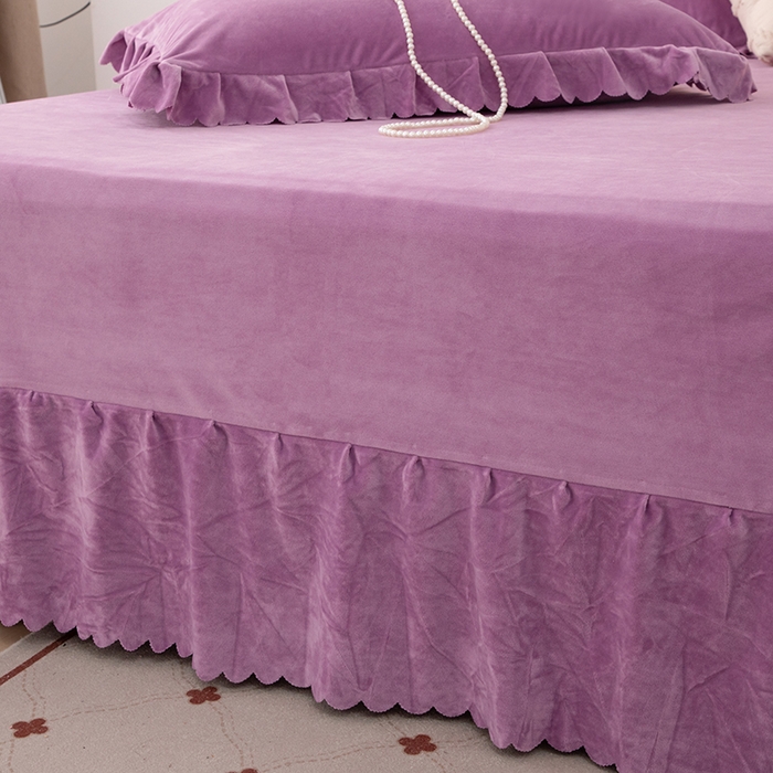 91家纺网 家纺一手货源 找家纺 优姿家纺 2024新品8.5斤德芙绒韩版床裙绣花保暖四件套 绽放紫色