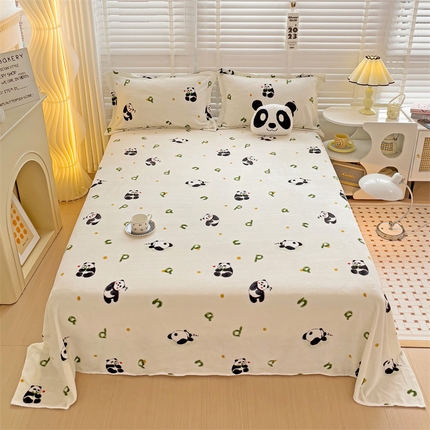 名兮家居 2023新款高克重牛奶绒床单 字母熊猫