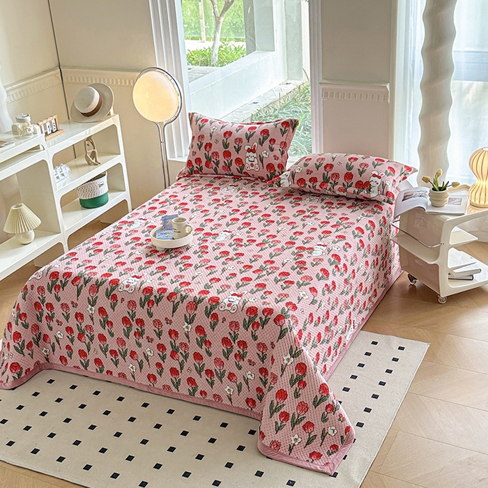 91家纺网 家纺一手货源 找家纺 胜权 2024款高克重牛奶绒夹棉单床盖单件保暖床盖三件套 玫瑰乐园