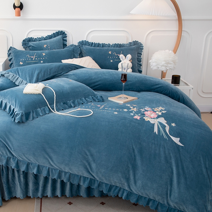 91家纺网 家纺一手货源 找家纺 （总）优姿家纺 2024新品8.5斤德芙绒韩版床裙绣花保暖四件套