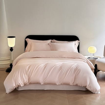 618家纺 2023新款50S100支长绒棉全棉纯棉纯色四件套 纯色虾粉