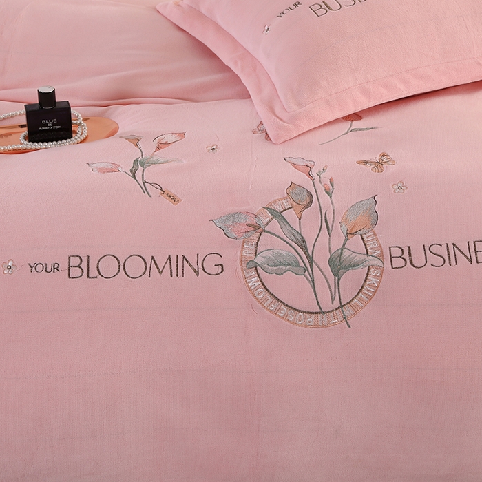 91家纺网 家纺一手货源 找家纺 富之航 2023新款牛奶绒刺绣四件套 莫奈花园-粉