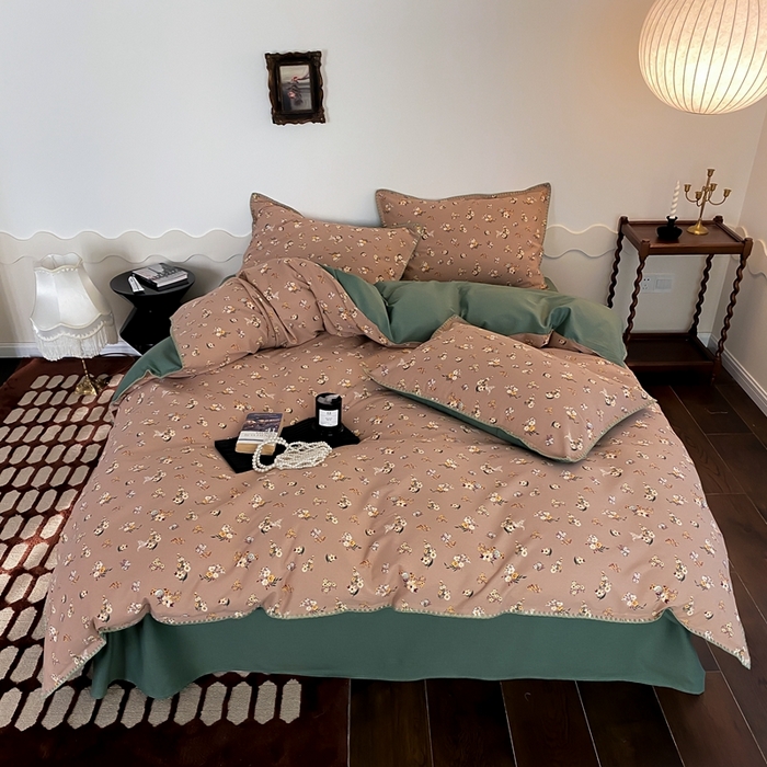 91家纺网 家纺一手货源 找家纺 旷野 2023秋冬磨毛碎花四件套 小贵妇-豆沙