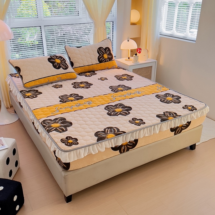 91家纺网 家纺一手货源 找家纺 情煊家纺 2023新款保暖牛奶绒夹棉床笠-花边款 情调