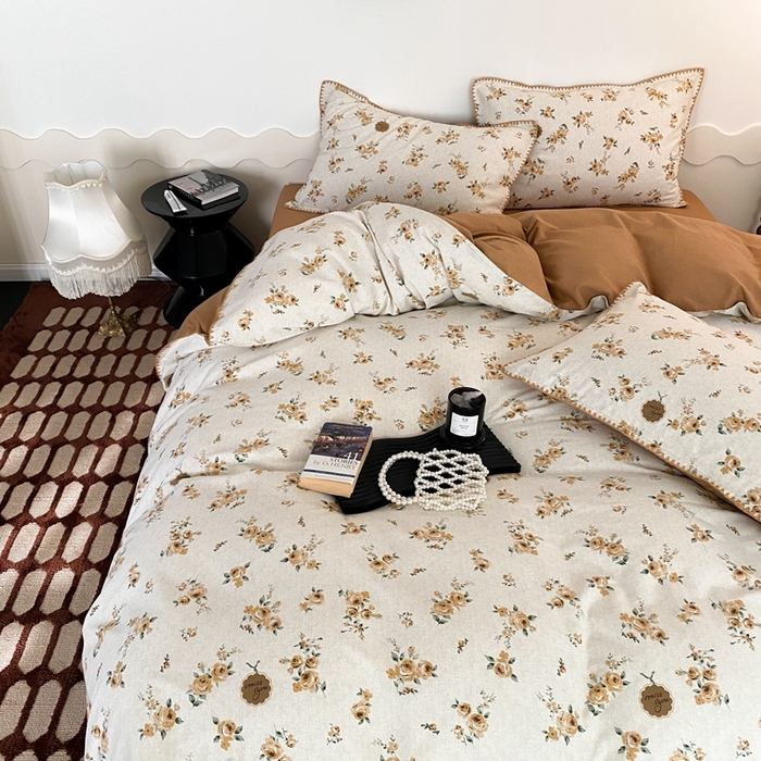 91家纺网 家纺一手货源 找家纺 旷野 2023秋冬磨毛碎花四件套 山枫桔