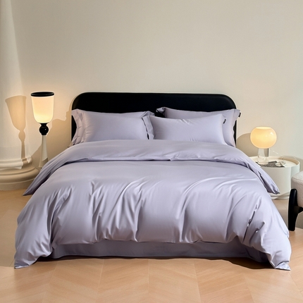 618家纺 2023新款50S100支长绒棉全棉纯棉纯色四件套 纯色紫灰