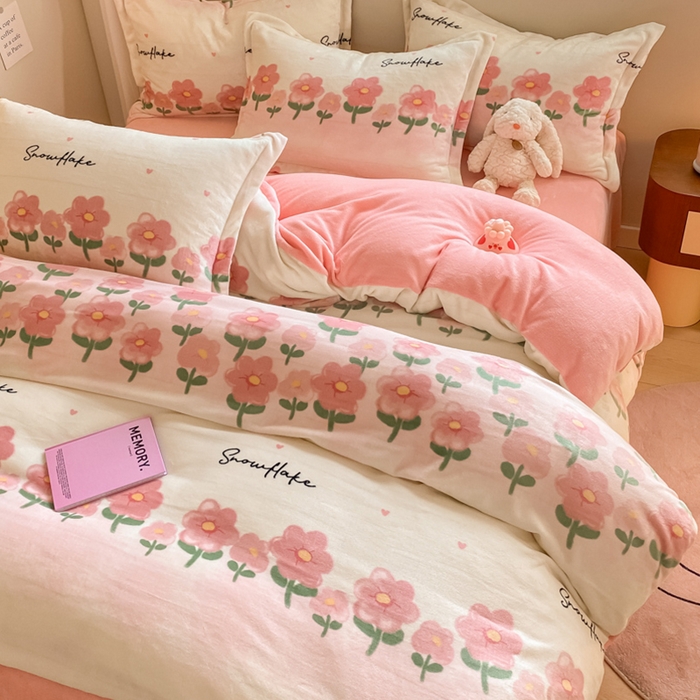 91家纺网 家纺一手货源 找家纺 梦之岛 2023新款牛奶绒加厚小清新印花保暖四件套 小幸运