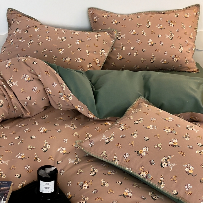 91家纺网 家纺一手货源 找家纺 旷野 2023秋冬磨毛碎花四件套 小贵妇-豆沙