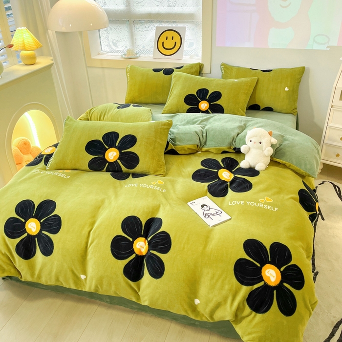 91家纺网 家纺一手货源 找家纺 金爱家 2023新款ins小清新韩系卡通少女心奶油兔子加厚牛奶绒系列四件套 柏拉图