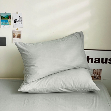 六巷胡同 2023新款32支全棉纯色水洗棉单枕套 奶奶灰