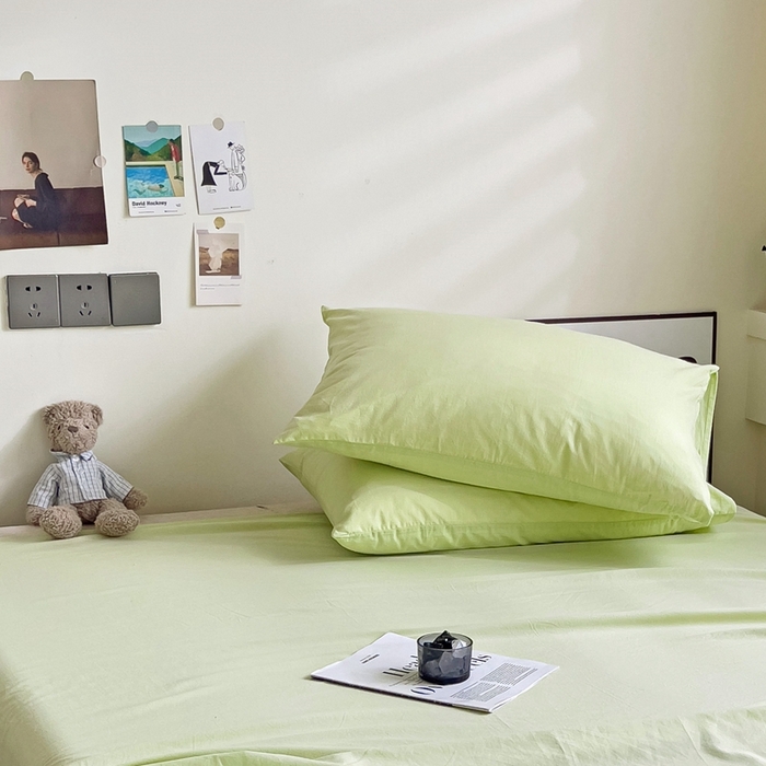 91家纺网 家纺一手货源 找家纺 六巷胡同 2023新款32支全棉纯色水洗棉单枕套 青提绿