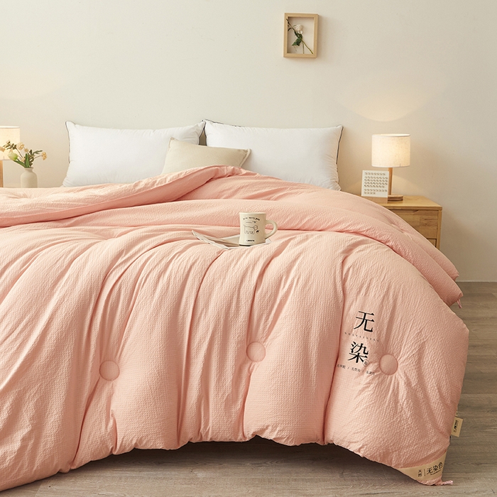91家纺网 家纺一手货源 找家纺 创优2025新款无染被子被芯春秋被冬被直播批发 华夫格系列-粉玉