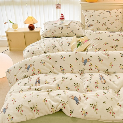 金爱家 2023新款ins小清新韩系卡通少女心奶油兔子加厚牛奶绒系列四件套 绒-兔先生