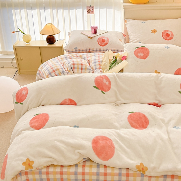 91家纺网 家纺一手货源 找家纺 金爱家 2023新款ins小清新韩系卡通少女心奶油兔子加厚牛奶绒系列四件套 绒-蜜桃朵朵