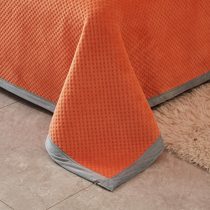 91家纺网 家纺一手货源 找家纺 胜权 2024款高克重牛奶绒夹棉单床盖单件保暖床盖三件套 阳光橙