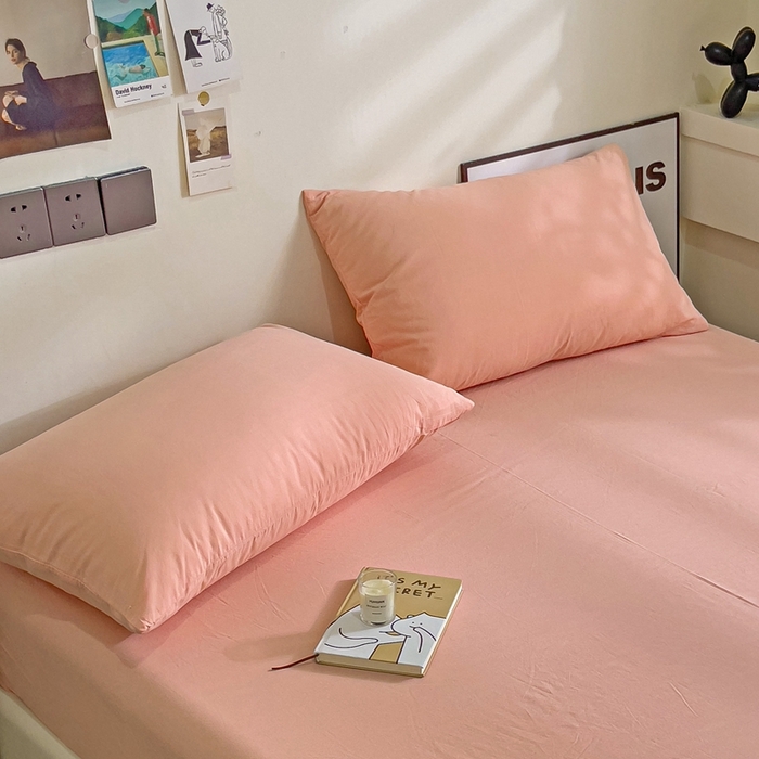 91家纺网 家纺一手货源 找家纺 六巷胡同 2023新款32支全棉纯色水洗棉单枕套 蜜桃粉