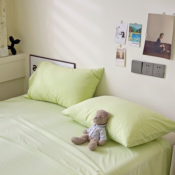 91家纺网 家纺一手货源 找家纺 六巷胡同 2023新款32支全棉纯色水洗棉单枕套 青提绿