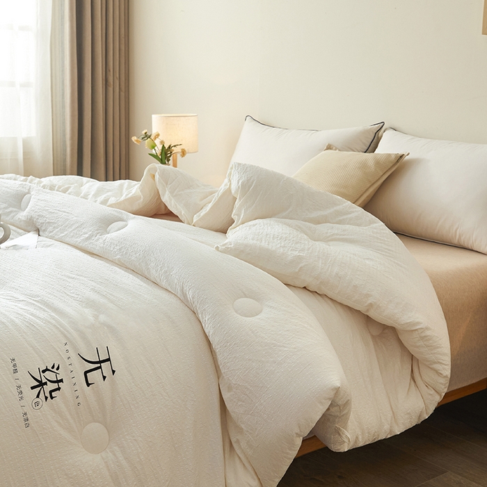 91家纺网 家纺一手货源 找家纺 创优2025新款无染被子被芯春秋被冬被直播批发 华夫格系列-米白