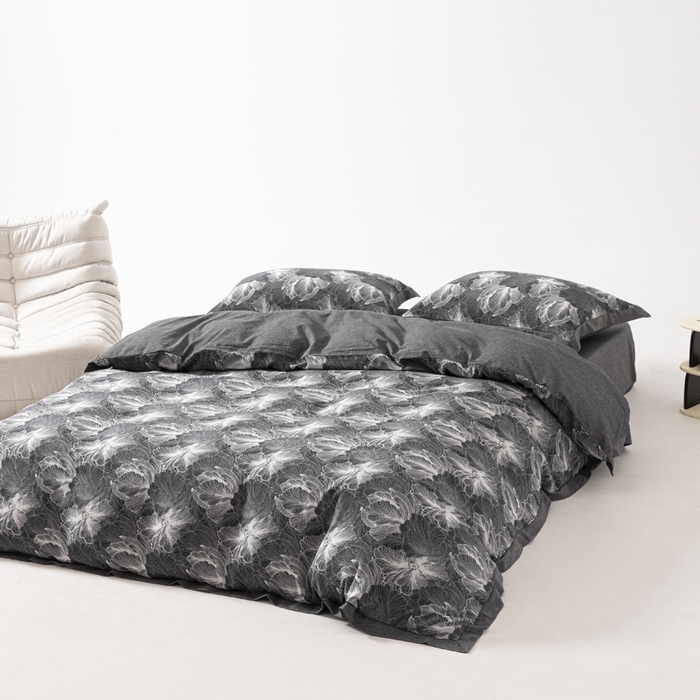 91家纺网 家纺一手货源 找家纺 安莱生活 2023新款花海系列色织双层纱工艺款宽边高奢四件套 花海-深灰