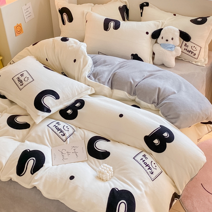 91家纺网 家纺一手货源 找家纺 梦之岛 2023新款牛奶绒加厚小清新印花保暖四件套 格调