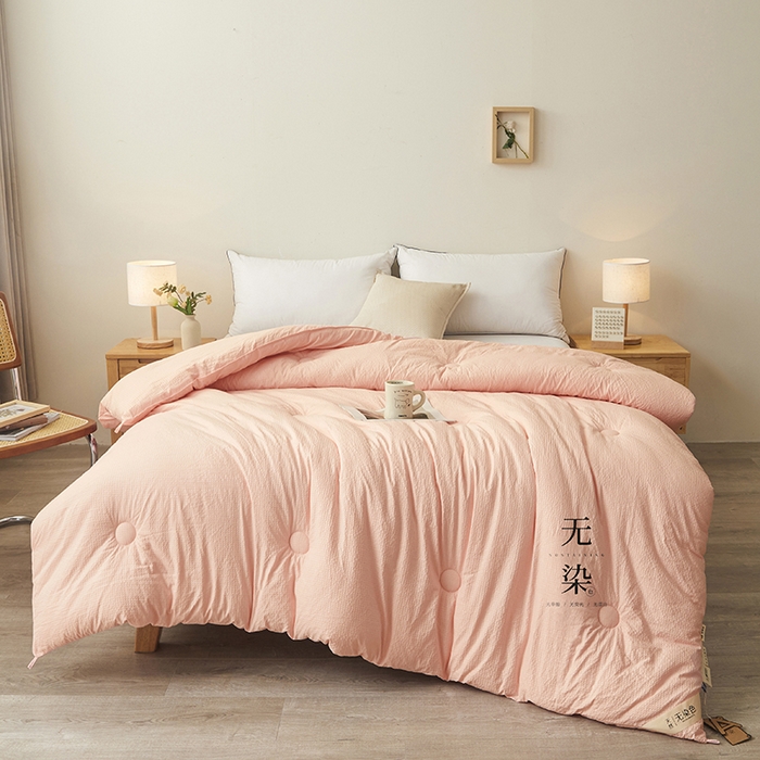 91家纺网 家纺一手货源 找家纺 创优2025新款无染被子被芯春秋被冬被直播批发 华夫格系列-粉玉