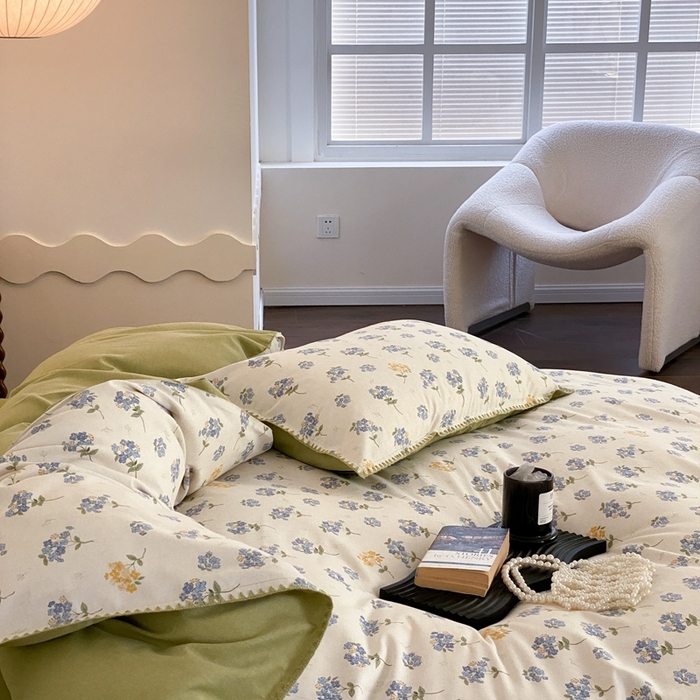 91家纺网 家纺一手货源 找家纺 旷野 2023秋冬磨毛碎花四件套 蓝铃