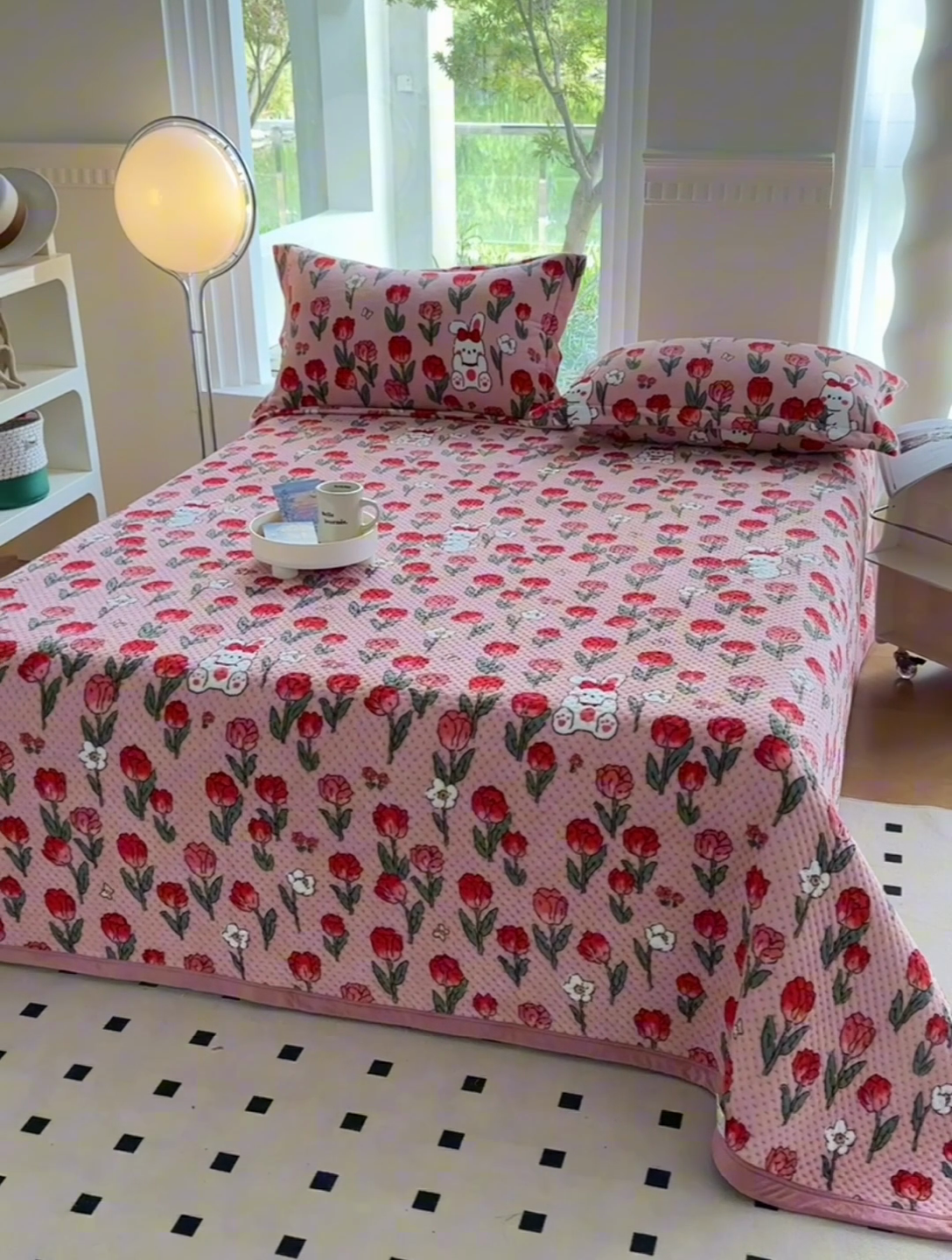 91家纺网 家纺一手货源 找家纺 胜权 2024款高克重牛奶绒夹棉单床盖单件保暖床盖三件套 玫瑰乐园