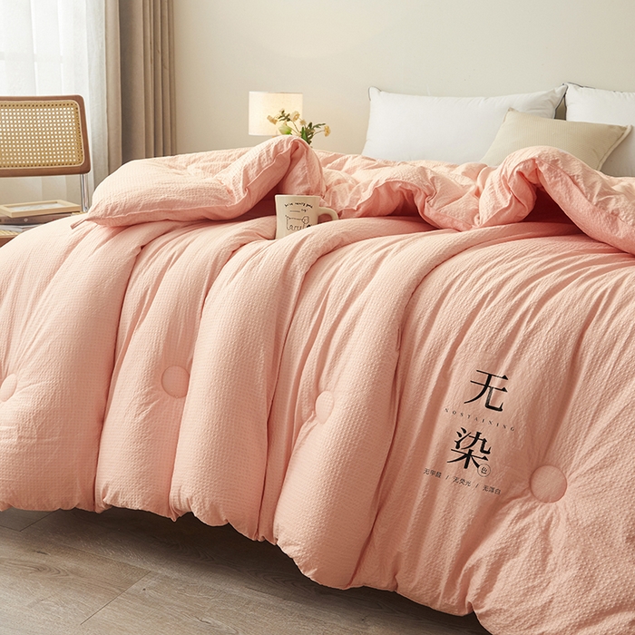 91家纺网 家纺一手货源 找家纺 创优2025新款无染被子被芯春秋被冬被直播批发 华夫格系列-粉玉