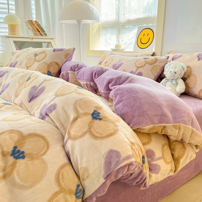 91家纺网 家纺一手货源 找家纺 金爱家 2023新款ins小清新韩系卡通少女心奶油兔子加厚牛奶绒系列四件套 花仙子