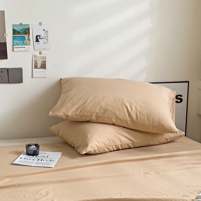 91家纺网 家纺一手货源 找家纺 六巷胡同 2023新款32支全棉纯色水洗棉单枕套 奶茶咖