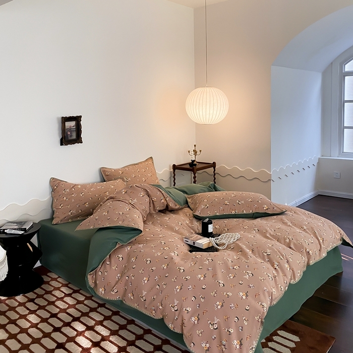 91家纺网 家纺一手货源 找家纺 旷野 2023秋冬磨毛碎花四件套 小贵妇-豆沙