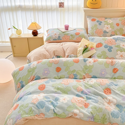 金爱家 2023新款ins小清新韩系卡通少女心奶油兔子加厚牛奶绒系列四件套 绒-觅香