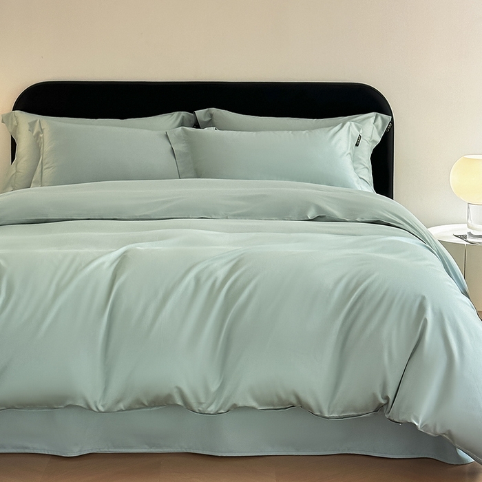 91家纺网 家纺一手货源 找家纺 618家纺 2023新款50S100支长绒棉全棉纯棉纯色四件套 纯色奶油绿