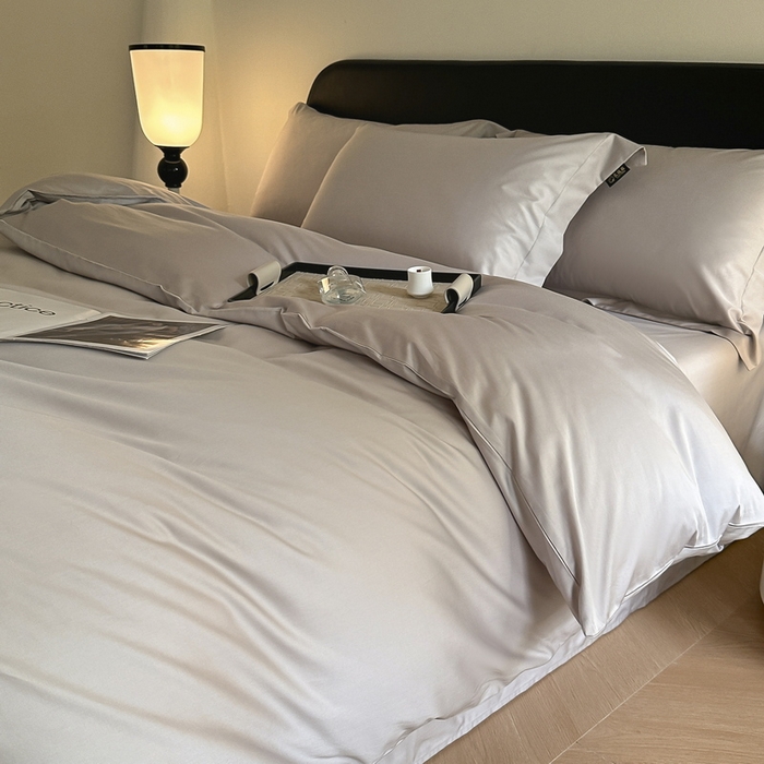 91家纺网 家纺一手货源 找家纺 618家纺 2023新款50S100支长绒棉全棉纯棉纯色四件套 纯色月光灰