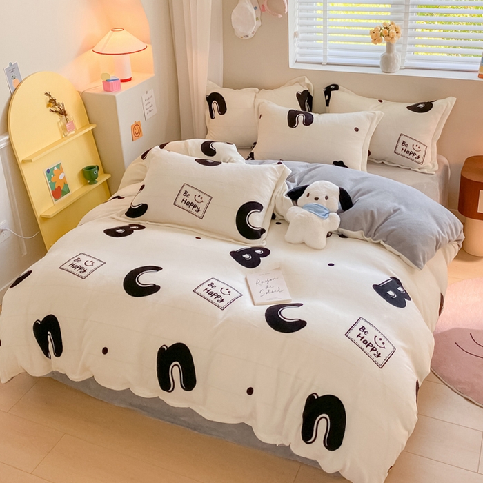 91家纺网 家纺一手货源 找家纺 梦之岛 2023新款牛奶绒加厚小清新印花保暖四件套 格调