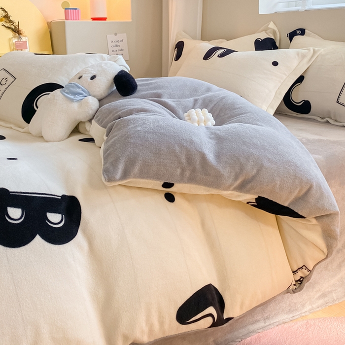 91家纺网 家纺一手货源 找家纺 梦之岛 2023新款牛奶绒加厚小清新印花保暖四件套 格调