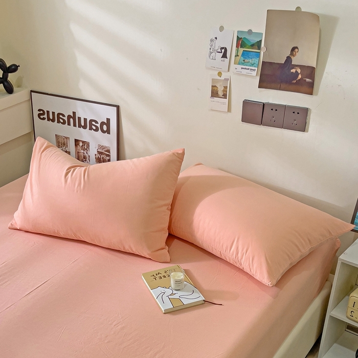 91家纺网 家纺一手货源 找家纺 六巷胡同 2023新款32支全棉纯色水洗棉单枕套 蜜桃粉