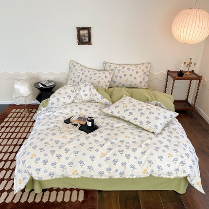 旷野 2023秋冬磨毛碎花四件套 蓝铃