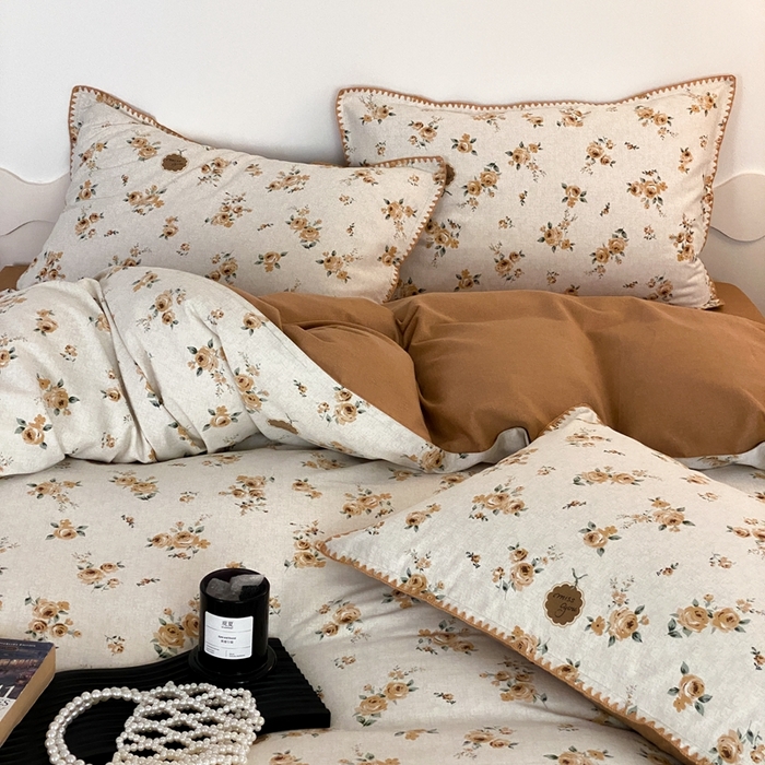 91家纺网 家纺一手货源 找家纺 旷野 2023秋冬磨毛碎花四件套 山枫桔