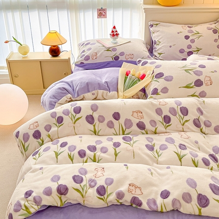 金爱家 2023新款ins小清新韩系卡通少女心奶油兔子加厚牛奶绒系列四件套 绒-苏珊