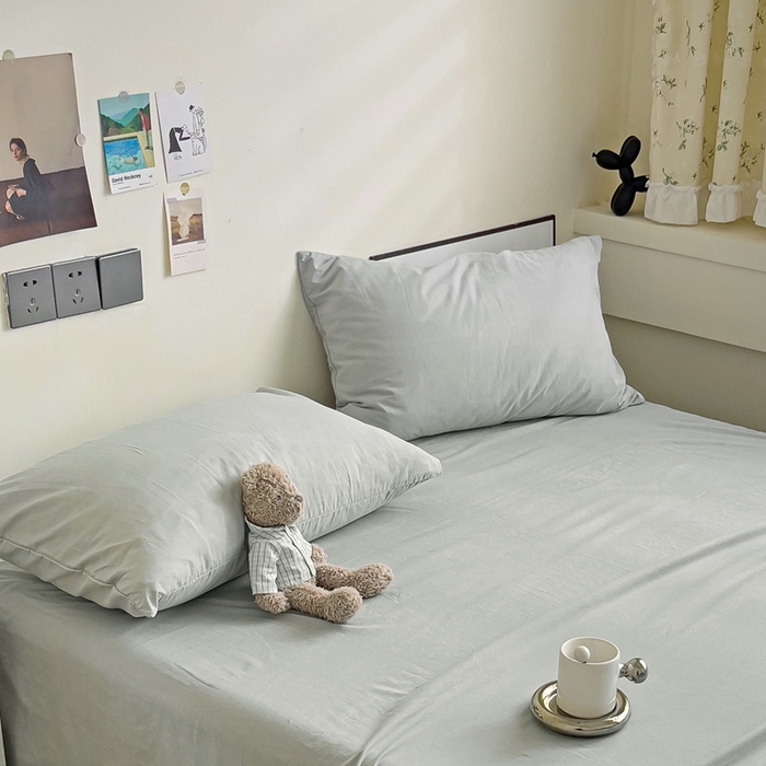 91家纺网 家纺一手货源 找家纺 六巷胡同 2023新款32支全棉纯色水洗棉单枕套 奶奶灰