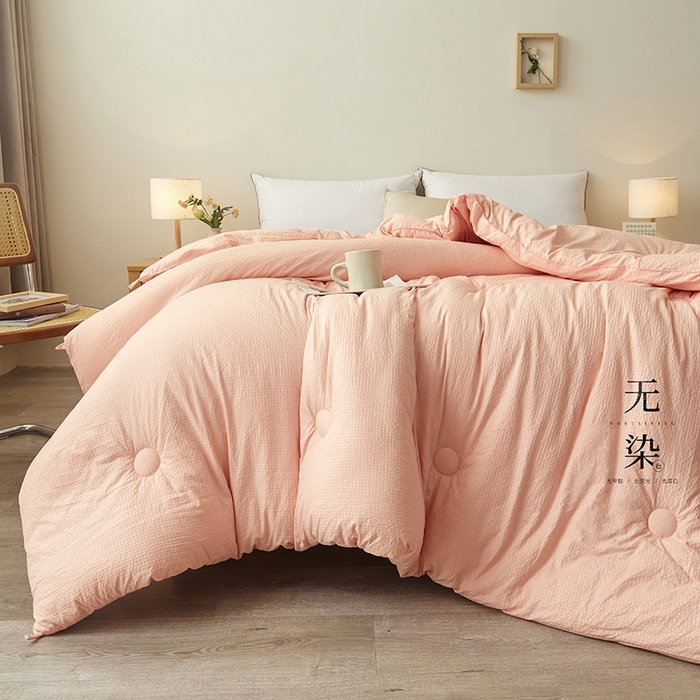 91家纺网 家纺一手货源 找家纺 创优2025新款无染被子被芯春秋被冬被直播批发 华夫格系列-粉玉