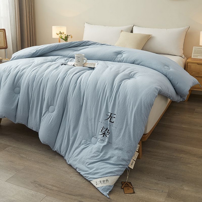 91家纺网 家纺一手货源 找家纺 创优2025新款无染被子被芯春秋被冬被直播批发 华夫格系列-蓝色