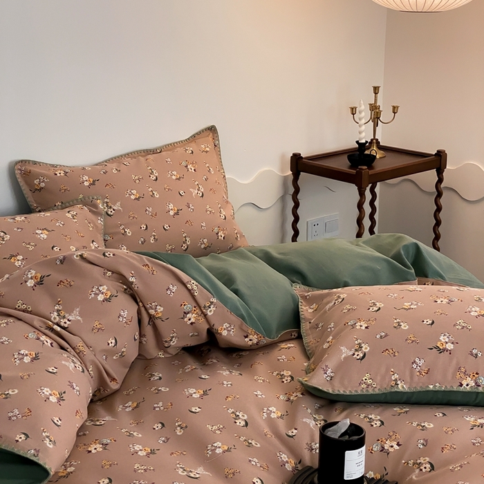 91家纺网 家纺一手货源 找家纺 旷野 2023秋冬磨毛碎花四件套 小贵妇-豆沙