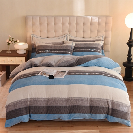 91家纺网 家纺一手货源 找家纺 （总）暖洋 2023新款A类母婴加厚印花牛奶绒臻棉绒四件套场景二