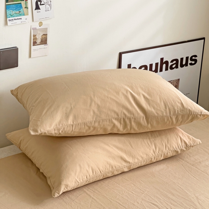 91家纺网 家纺一手货源 找家纺 六巷胡同 2023新款32支全棉纯色水洗棉单枕套 奶茶咖